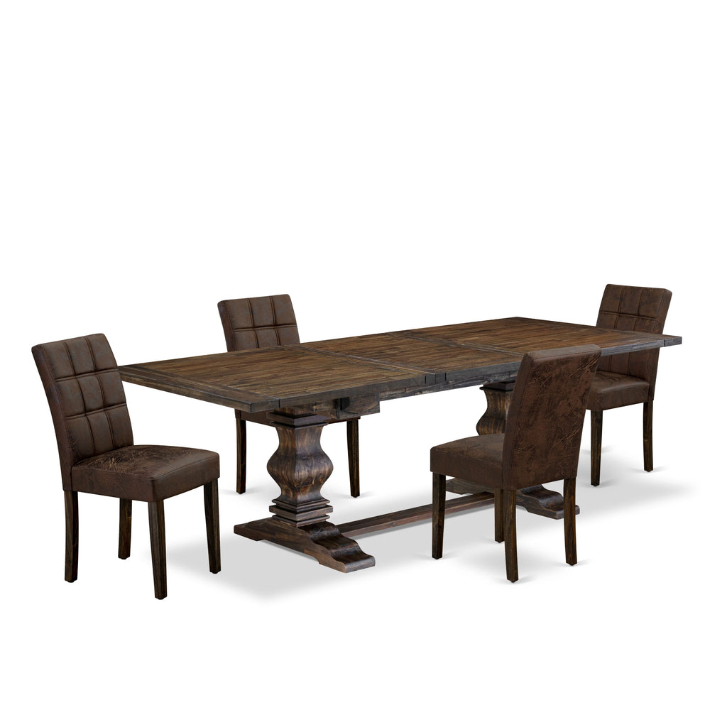 East West Furniture LAAS5-07-T25 5 Piece Dining Set Includes A Wood Table and 4 Black Textured
Faux Leather Padded Chairs, Distressed Jacobean