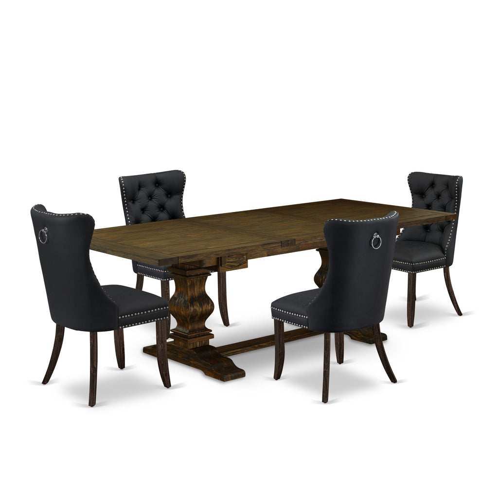 East West Furniture LADA5-07-T12 5 Piece Dining Set Consists of a Rectangle Wooden Table with Removable leaf and 4 Upholstered Chairs, 42x92 Inch, Distressed Jacobean