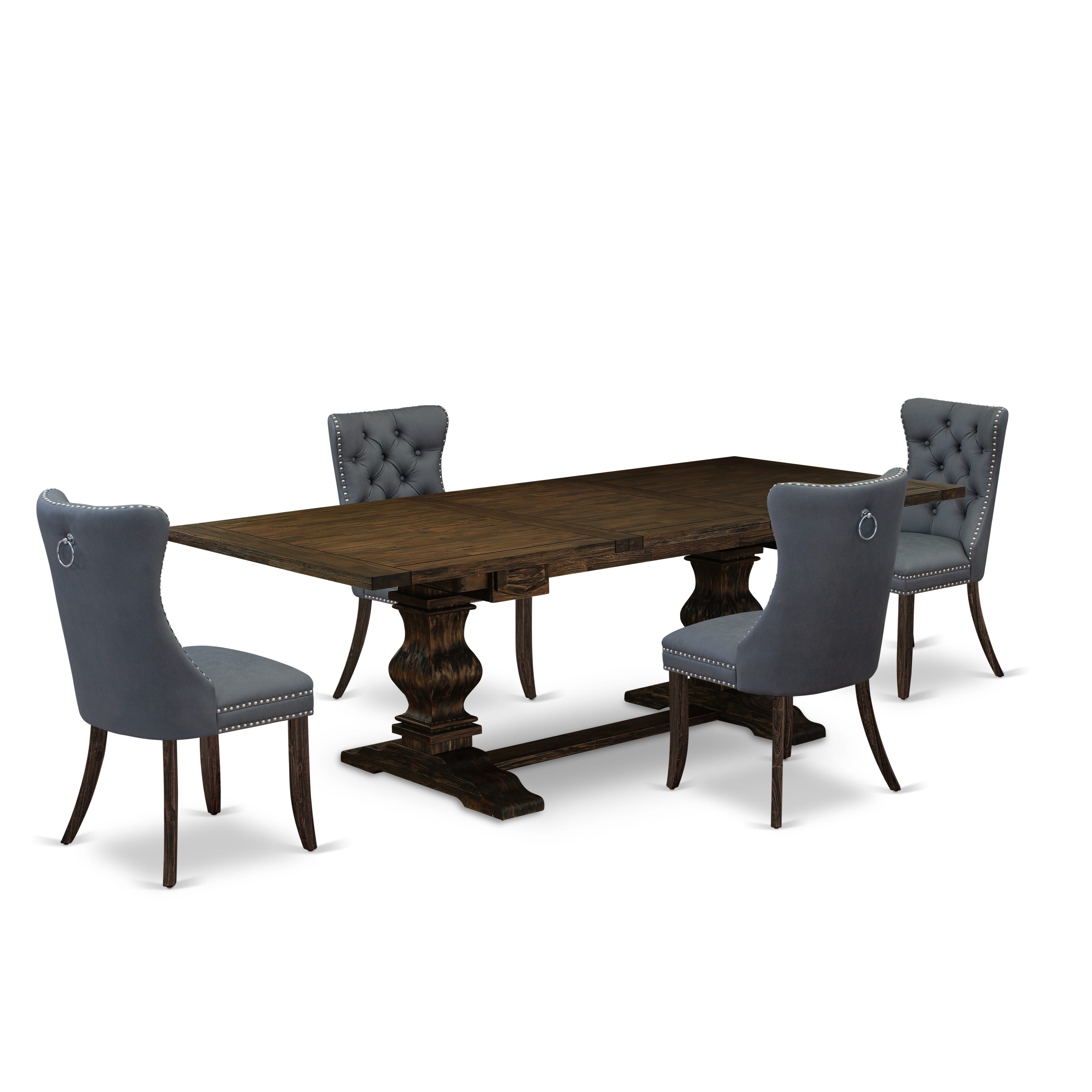 East West Furniture LADA5-07-T13 5 Piece Kitchen Set Includes a Rectangle Dining Table with Removable leaf and 4 Upholstered Chairs, 42x92 Inch, Distressed Jacobean