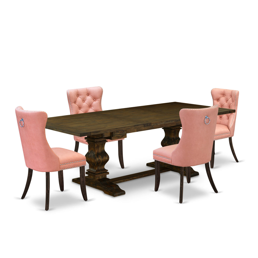 East West Furniture LADA5-07-T23 5 Piece Kitchen Set Consists of a Rectangle Dining Table with Removable leaf and 4 Upholstered Chairs, 42x92 Inch, Distressed Jacobean