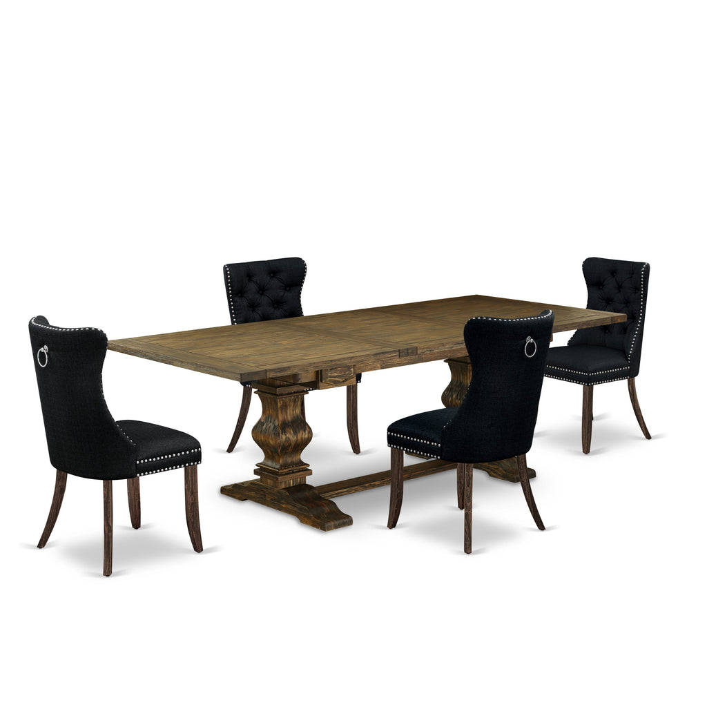 East West Furniture LADA5-07-T24 5 Piece Dining Set Consists of a Rectangle Wooden Table with Removable leaf and 4 Upholstered Chairs, 42x92 Inch, Distressed Jacobean