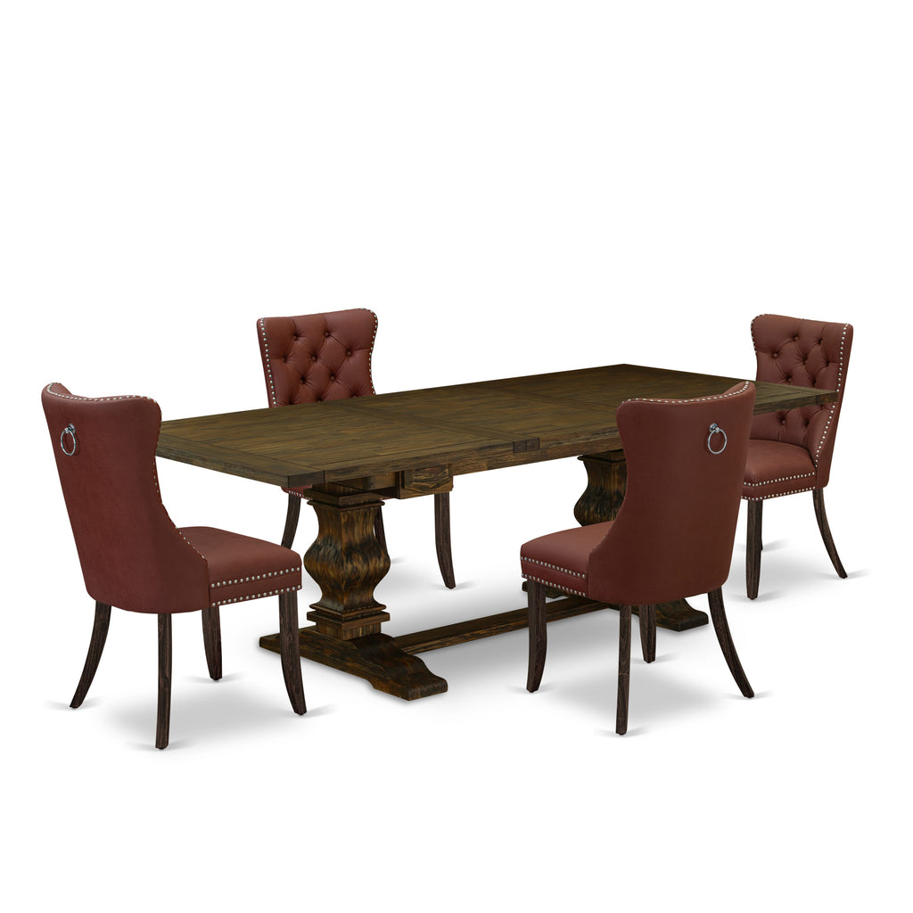 East West Furniture LADA5-07-T26 5 Piece Dinette Set Contains a Rectangle Wooden Table with Removable leaf and 4 Parson Chairs, 42x92 Inch, Distressed Jacobean