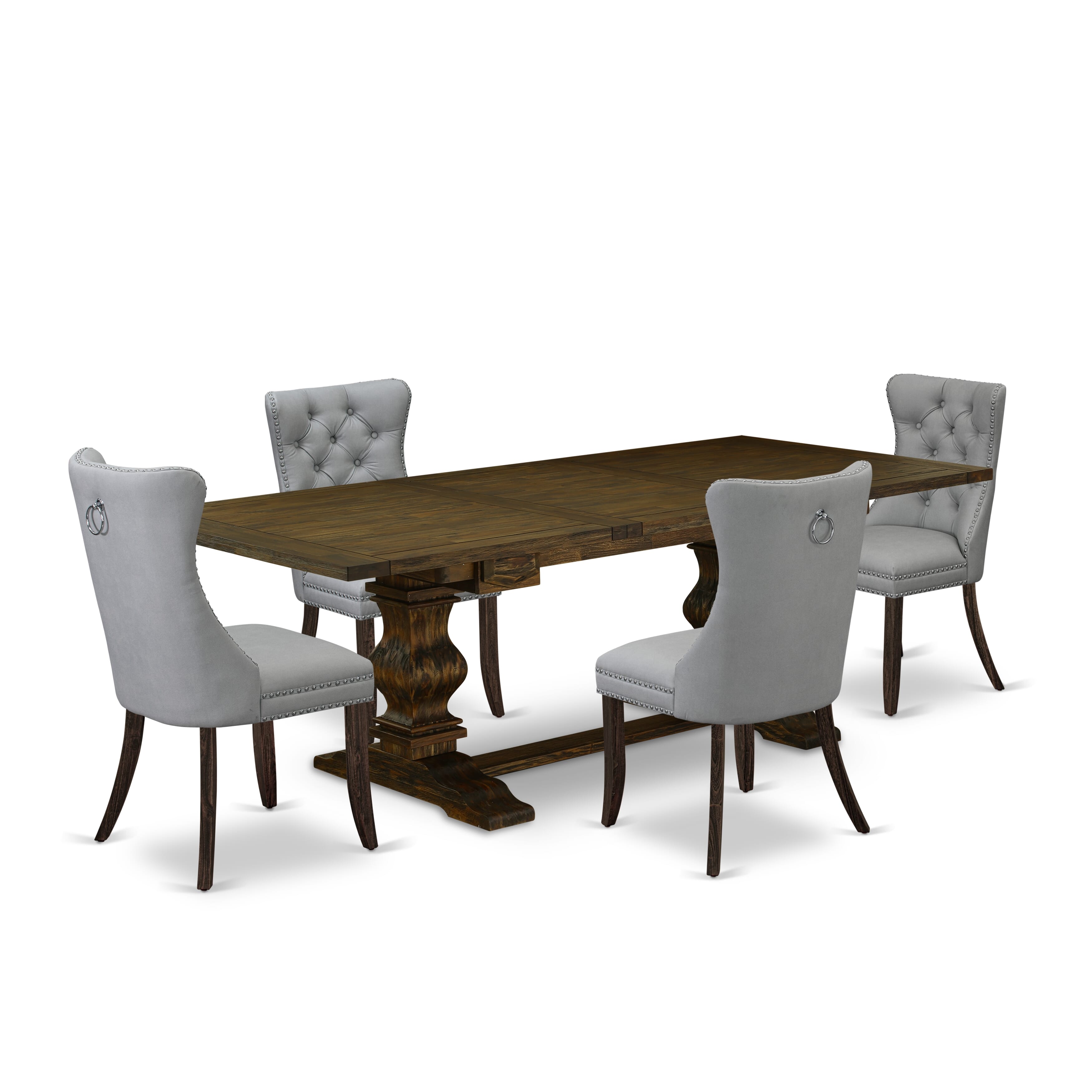 East West Furniture LADA5-07-T27 5 Piece Dining Table Set Consists of a Rectangle Wooden Table with Removable leaf and 4 Parson Chairs, 42x92 Inch, Distressed Jacobean