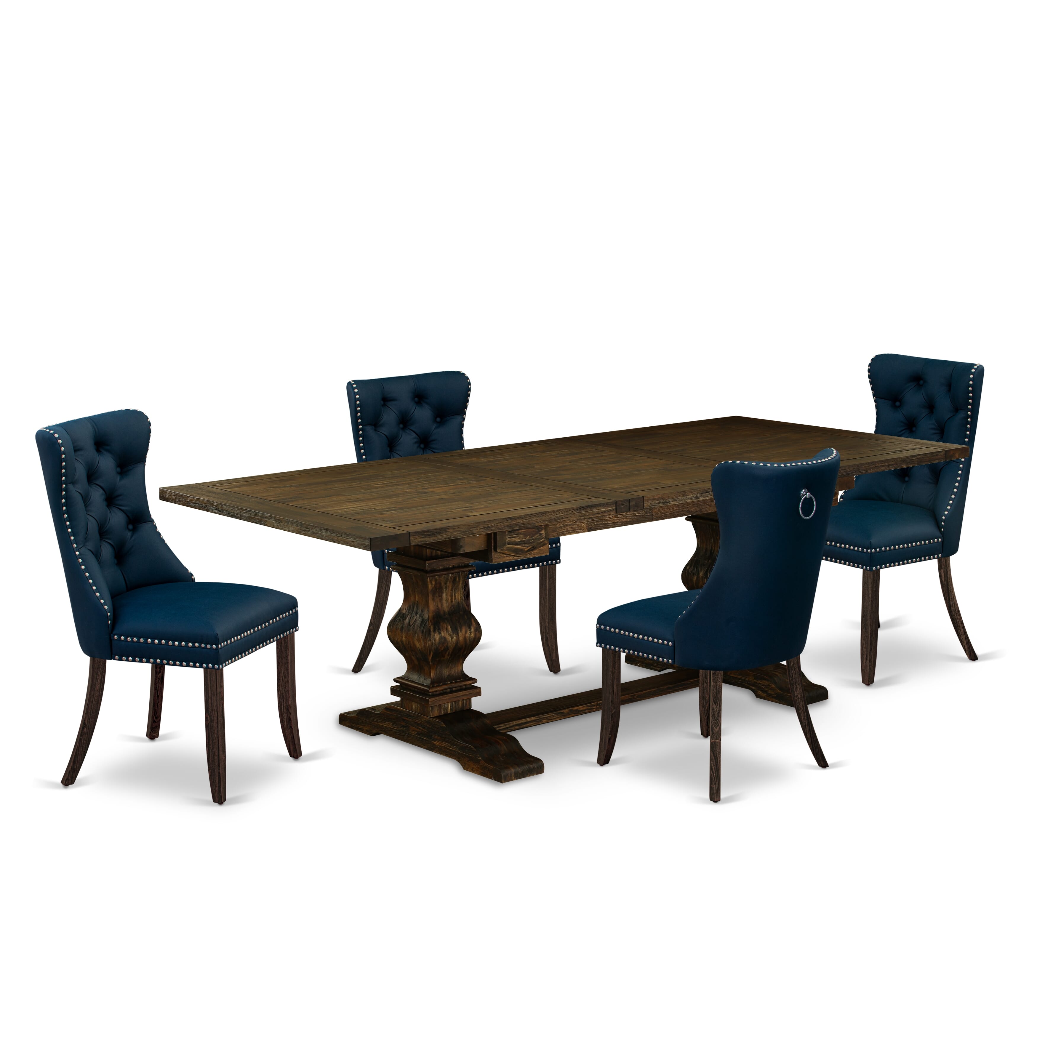 East West Furniture LADA5-07-T29 5 Piece Dining Table Set Includes a Rectangle Wooden Table with Removable leaf and 4 Padded Chairs, 42x92 Inch, Distressed Jacobean