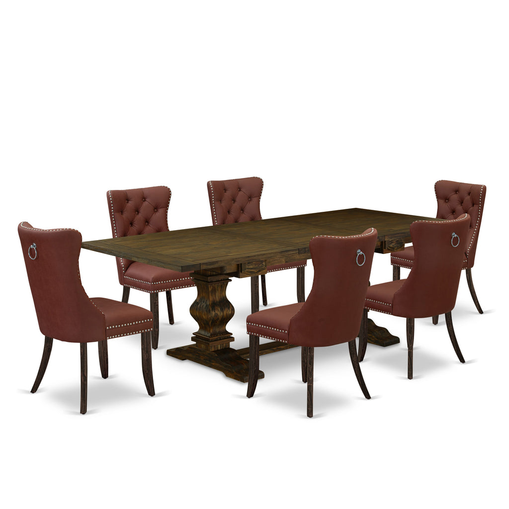East West Furniture LADA7-07-T26 7 Piece Kitchen Set Consists of a Rectangle Dining Table with Removable leaf and 6 Upholstered Chairs, 42x92 Inch, Distressed Jacobean