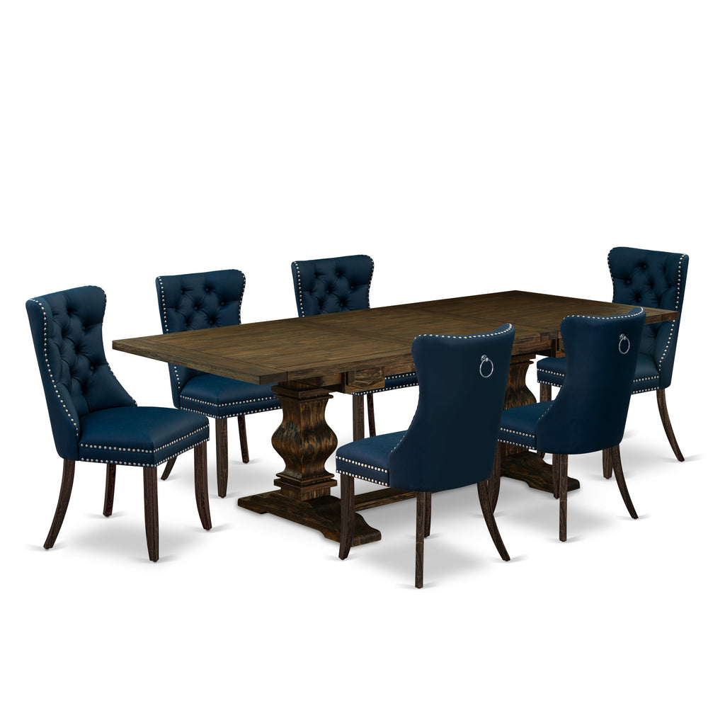 East West Furniture LADA7-07-T29 7 Piece Kitchen Set Contains a Rectangle Dining Table with Removable leaf and 6 Upholstered Chairs, 42x92 Inch, Distressed Jacobean