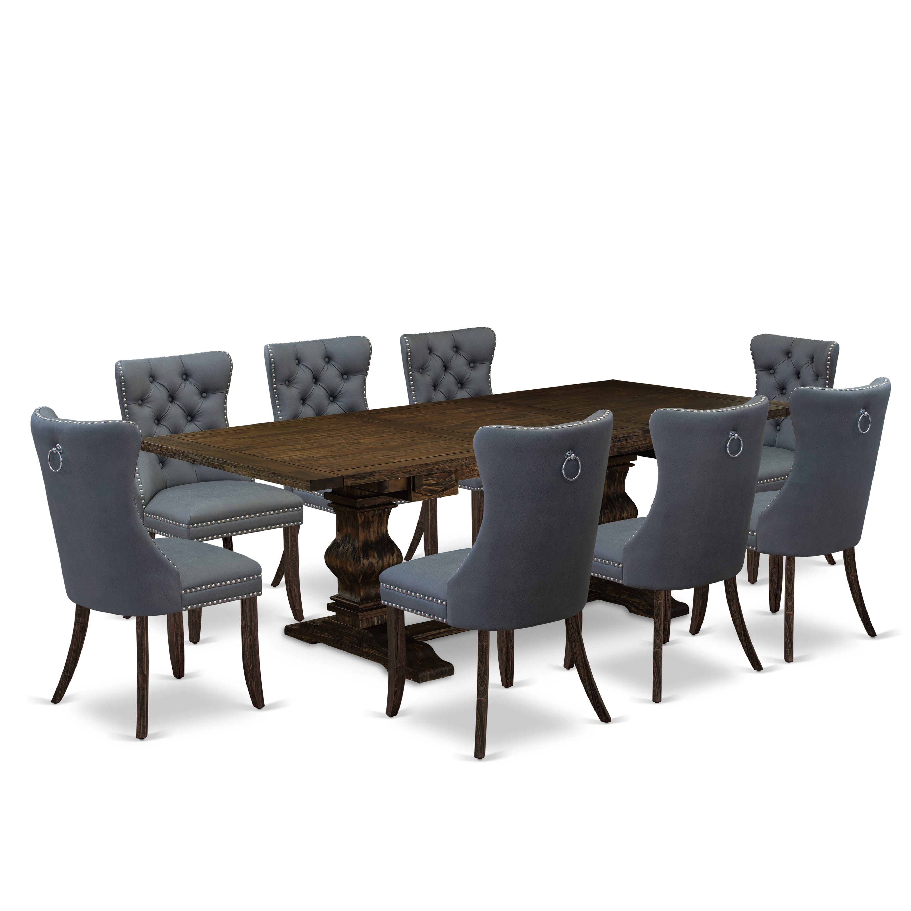 East West Furniture LADA9-07-T13 9 Piece Dinette Set Consists of a Rectangle Kitchen Table with Removable leaf and 8 Parson Chairs, 42x92 Inch, Distressed Jacobean