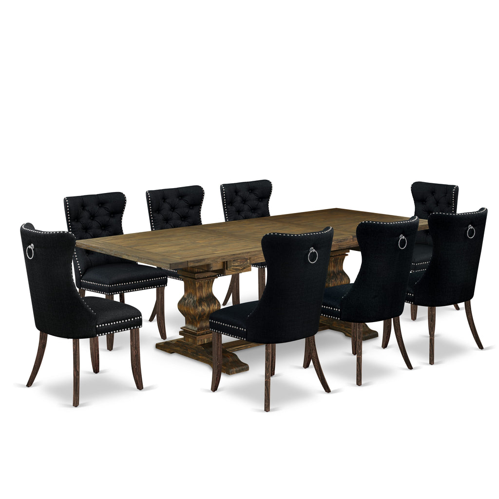 East West Furniture LADA9-07-T24 9 Piece Dining Table Set Includes a Rectangle Kitchen Table with Removable leaf and 8 Padded Chairs, 42x92 Inch, Distressed Jacobean