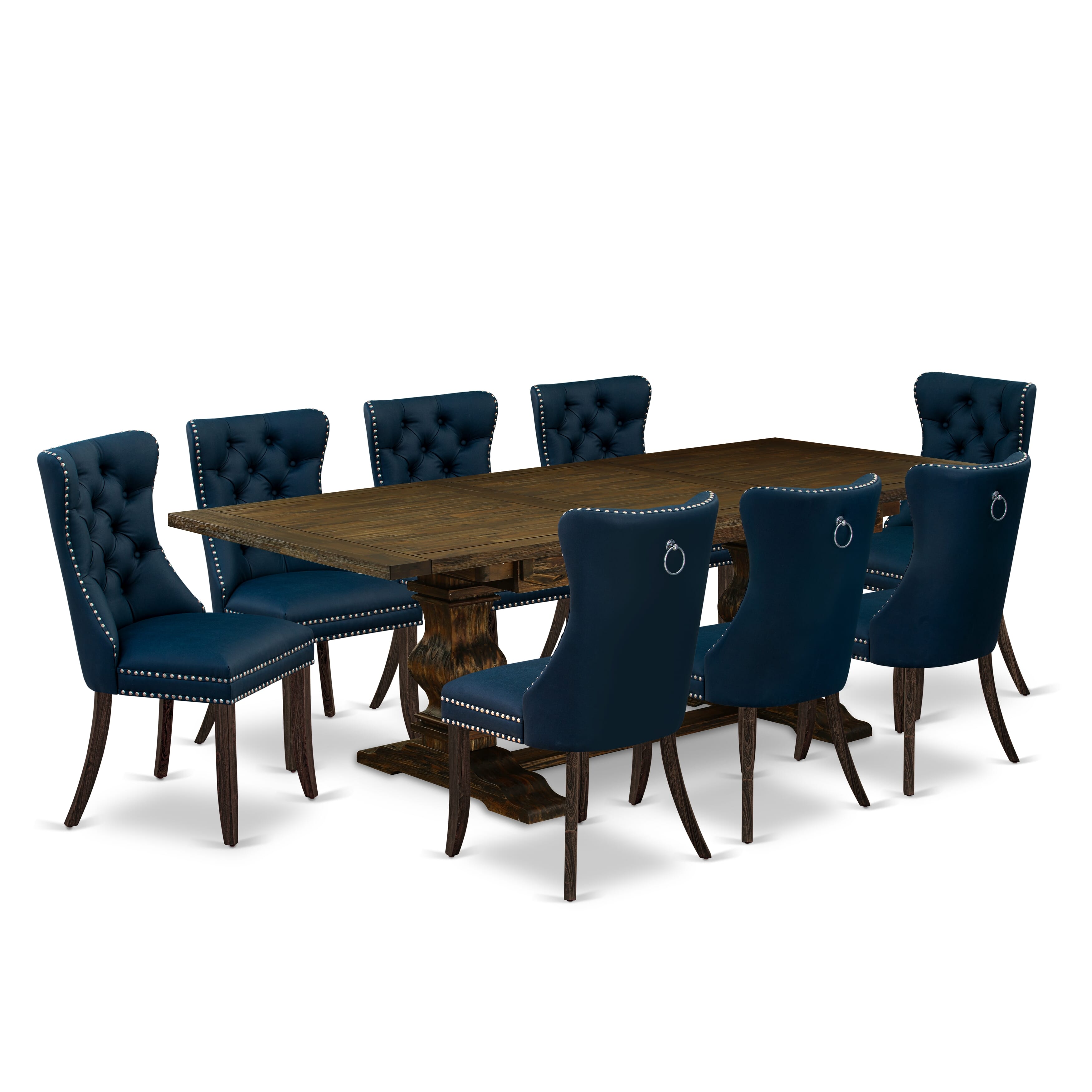 East West Furniture LADA9-07-T29 9 Piece Dining Set Consists of a Rectangle Kitchen Table with Removable leaf and 8 Upholstered Chairs, 42x92 Inch, Distressed Jacobean