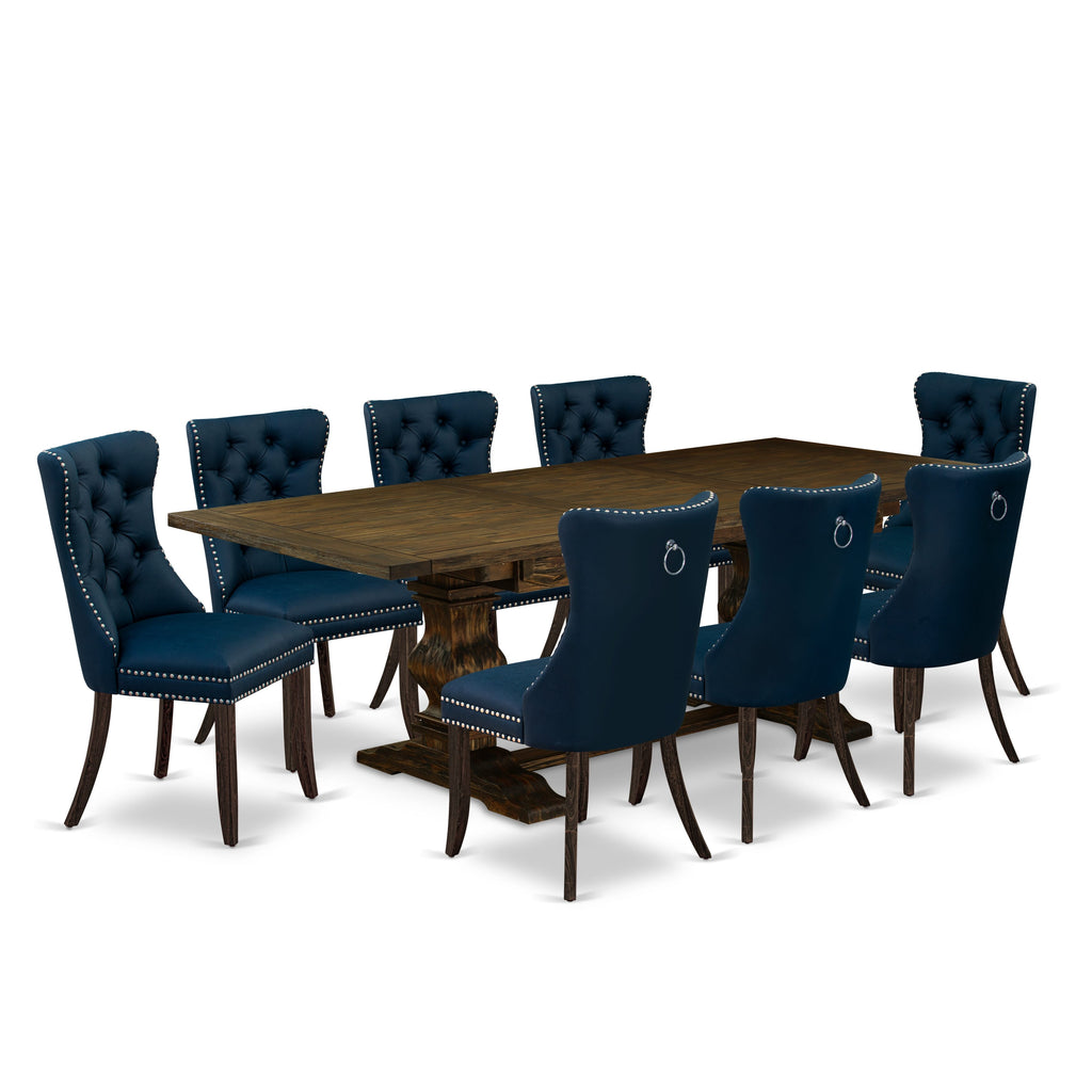 East West Furniture LADA9-07-T29 9 Piece Dining Set Consists of a Rectangle Kitchen Table with Removable leaf and 8 Upholstered Chairs, 42x92 Inch, Distressed Jacobean