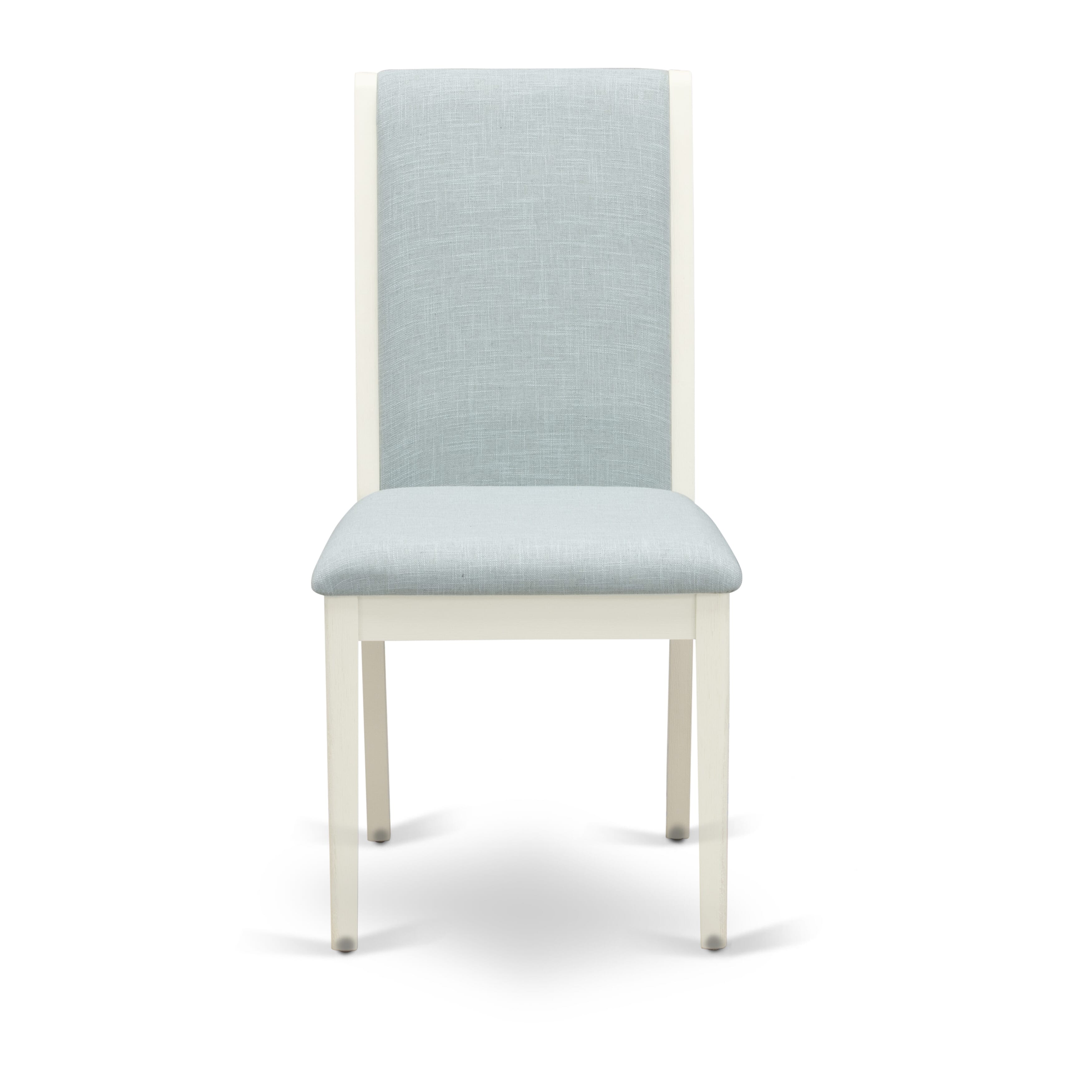 East West Furniture AMLA3-ABC-15 3 Piece Kitchen Table Set Contains 1 Mid Century Dining Table and 2 Baby Blue Linen Fabric Parson Chairs with High Back - Wire Brush Buttercream Finish