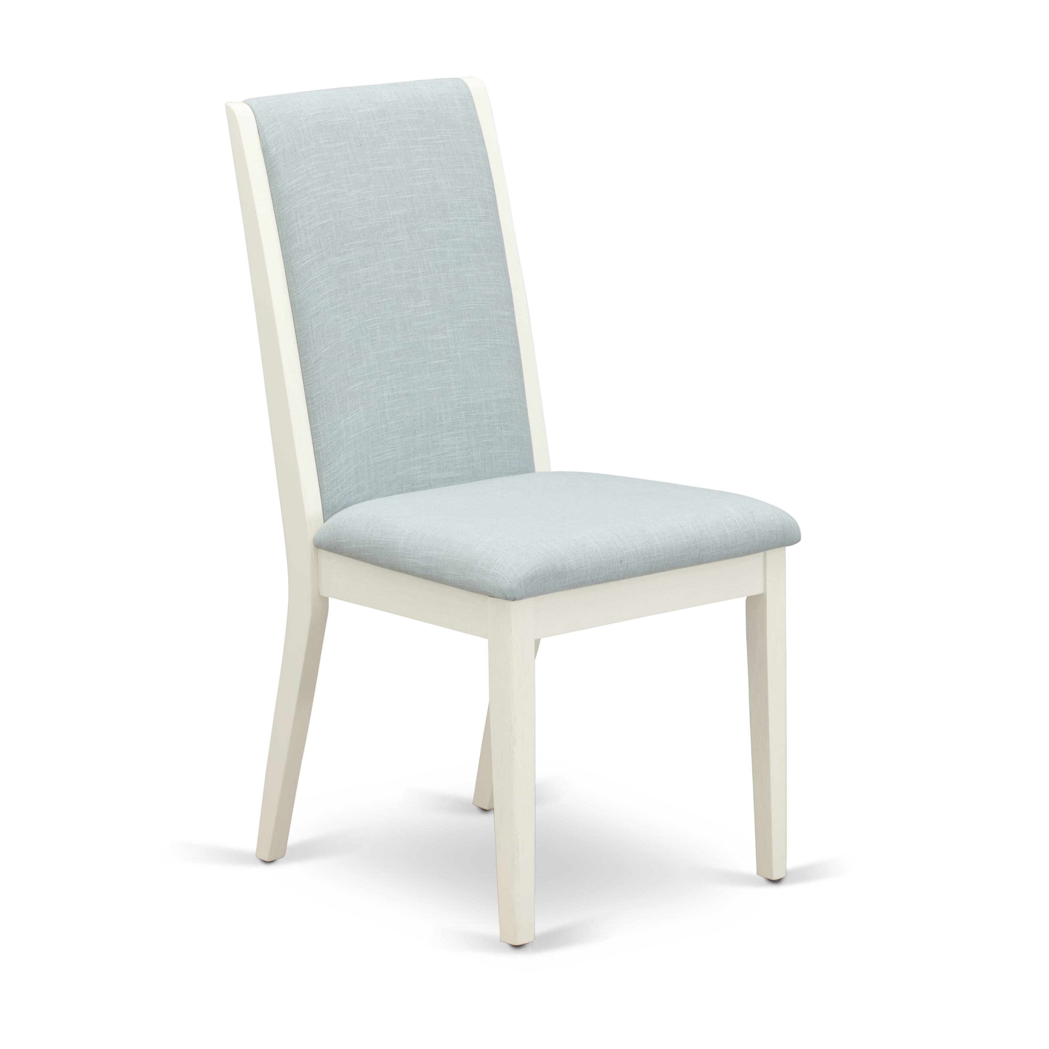 East West Furniture AMLA5-ABC-15 5 Piece Dining Table Set Includes 1 Dinner Table and 4 Baby Blue Linen Fabric Upholstered Dining Chairs with High Back - Wire Brush Buttercream Finish