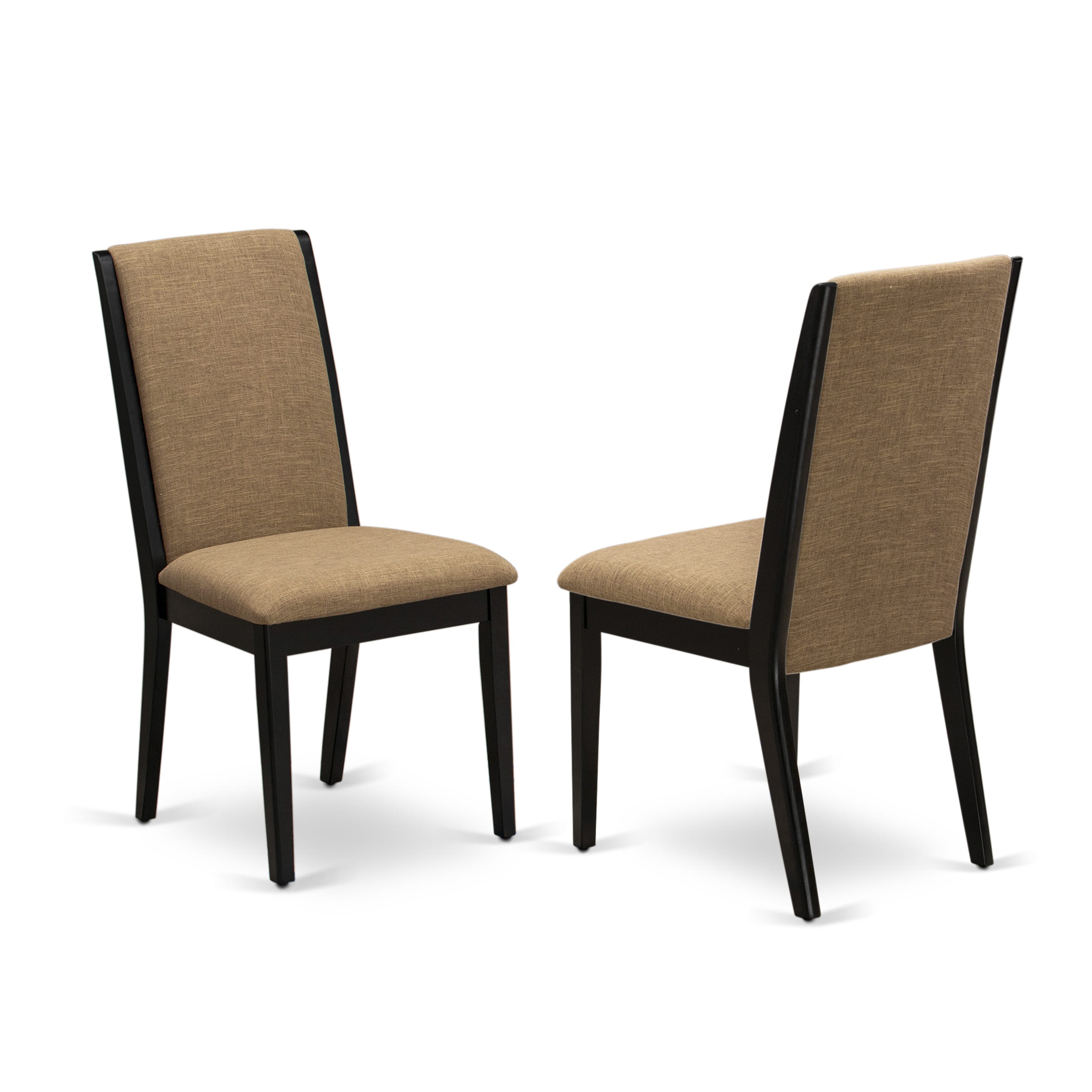 Luxe by East West Furniture LELA5-SBB-47 - 5-piece kitchen set includes in a dining table & 4 Light Sable Linen Fabric dining chairs & black legs with Upholstered Back - Sand Blasting Black finish.