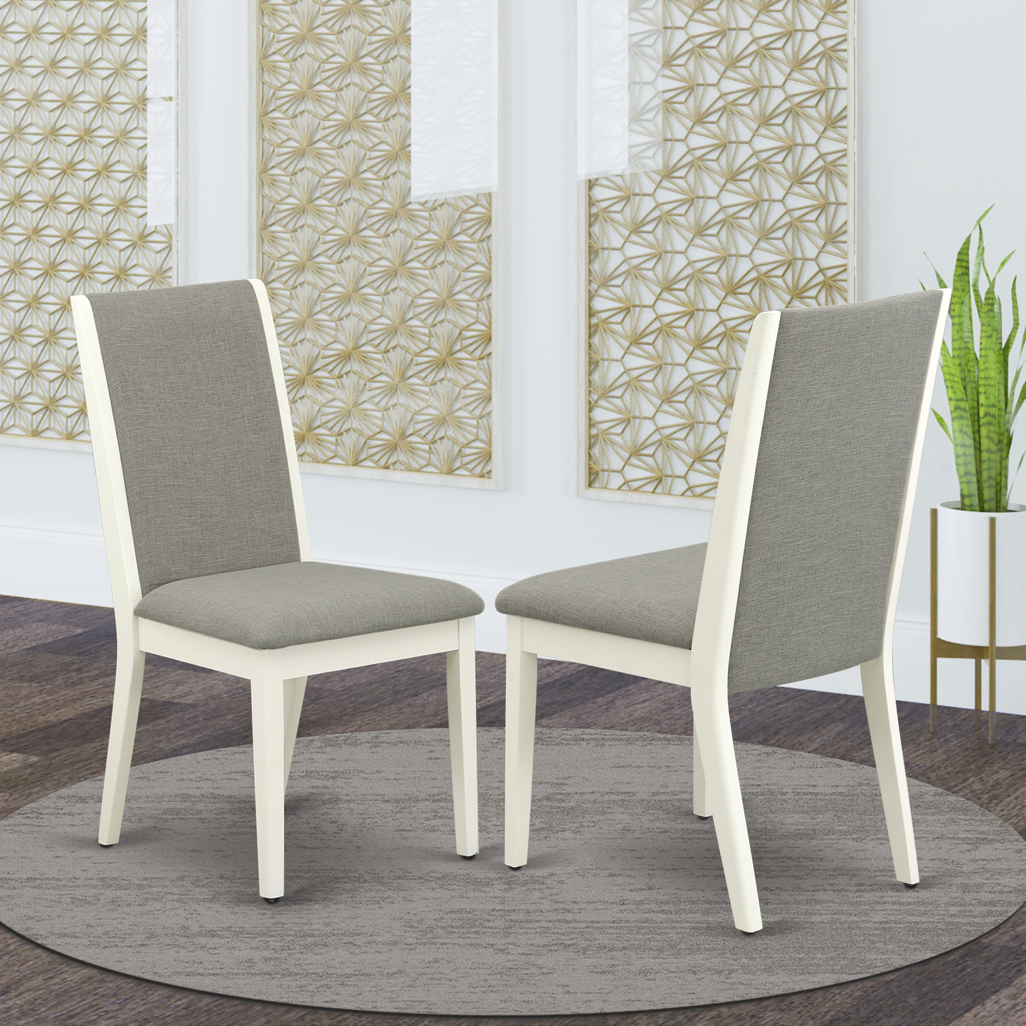 East West Furniture X077LA206-6 6-Piece Dining Table Set with Dining Table and Wooden Bench - 4 Linen Fabric Padded Parson Chairs (linen white Finish)