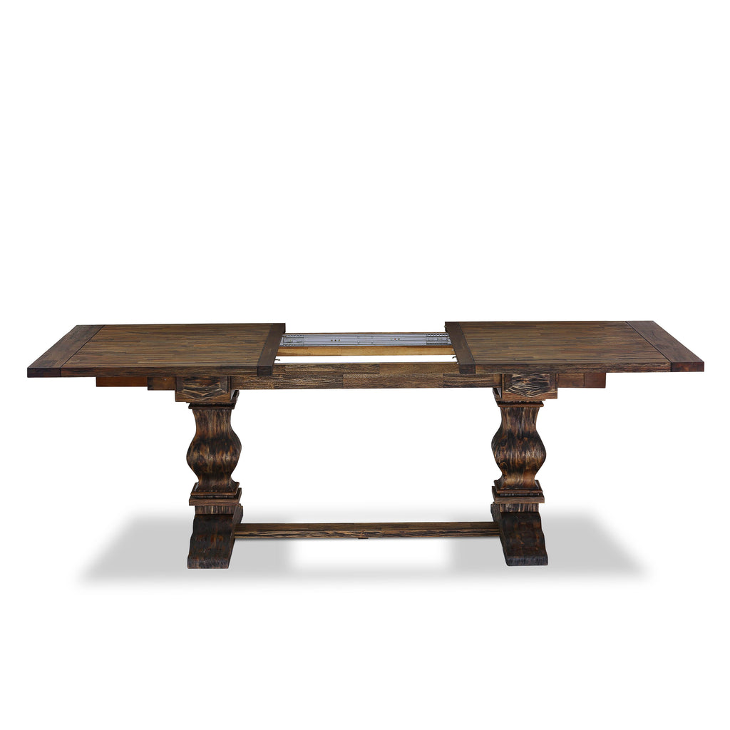 East West Furniture LADA9-07-T26 9 Piece Dining Table Set Includes a Rectangle Kitchen Table with Removable leaf and 8 Upholstered Chairs, 42x92 Inch, Distressed Jacobean