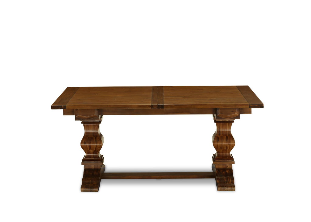 East West Furniture LAEL11-87-18 11-Pc Dining Set - A Removable leaf Double Pedestal Wooden Dining Table and 10 Brown Linen Fabric Dining Chairs with Button Tufted Back - Antique Walnut Finish