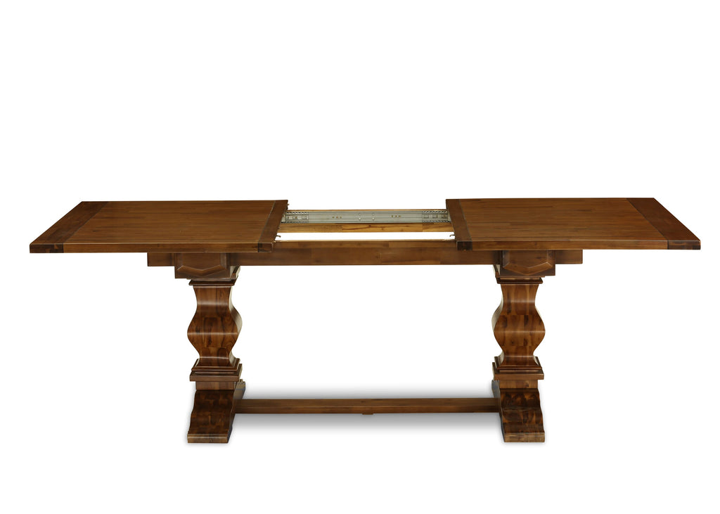 East West Furniture LAEL11-87-18 11-Pc Dining Set - A Removable leaf Double Pedestal Wooden Dining Table and 10 Brown Linen Fabric Dining Chairs with Button Tufted Back - Antique Walnut Finish