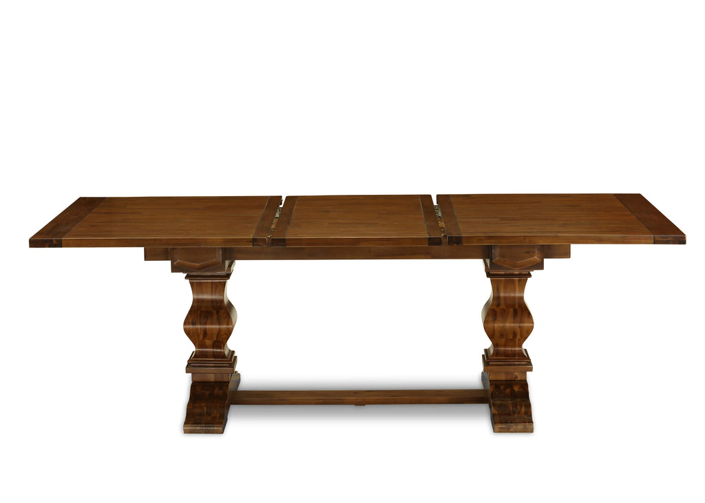 East West Furniture LAEL11-87-18 11-Pc Dining Set - A Removable leaf Double Pedestal Wooden Dining Table and 10 Brown Linen Fabric Dining Chairs with Button Tufted Back - Antique Walnut Finish