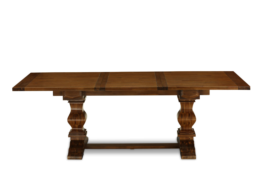 East West Furniture LAEL11-87-18 11-Pc Dining Set - A Removable leaf Double Pedestal Wooden Dining Table and 10 Brown Linen Fabric Dining Chairs with Button Tufted Back - Antique Walnut Finish