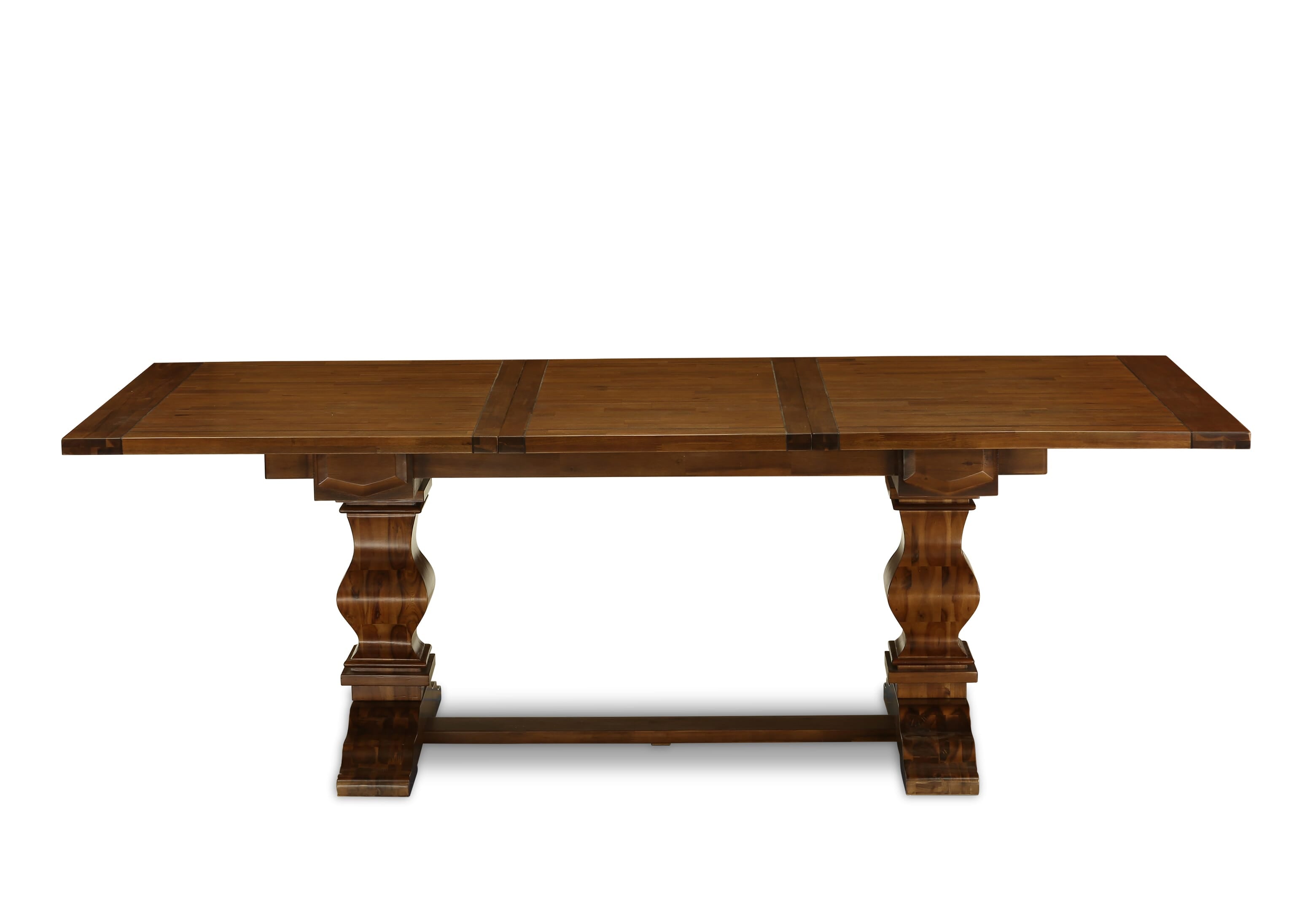 East West Furniture LAEL11-87-18 11-Pc Dining Set - A Removable leaf Double Pedestal Wooden Dining Table and 10 Brown Linen Fabric Dining Chairs with Button Tufted Back - Antique Walnut Finish