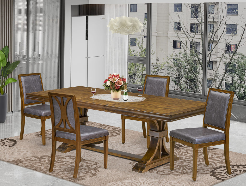Luxe by East West Furniture LEAM5-AWA-34 5-Piece Dining Table Set Consist of Dining Room Table and 4 Dark Grey PU Leather Padded Chairs with High Back - Antique Walnut Finish