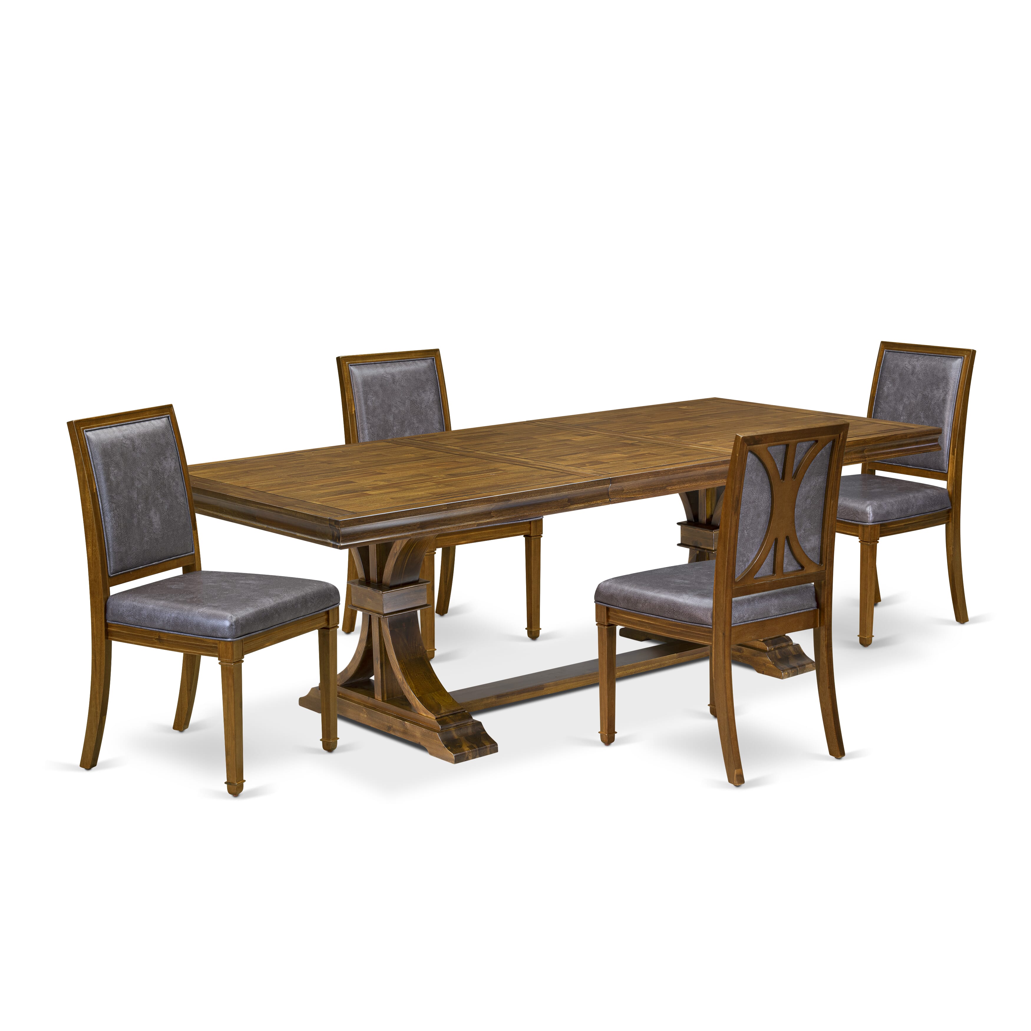 Luxe by East West Furniture LEAM5-AWA-34 5-Piece Dining Table Set Consist of Dining Room Table and 4 Dark Grey PU Leather Padded Chairs with High Back - Antique Walnut Finish