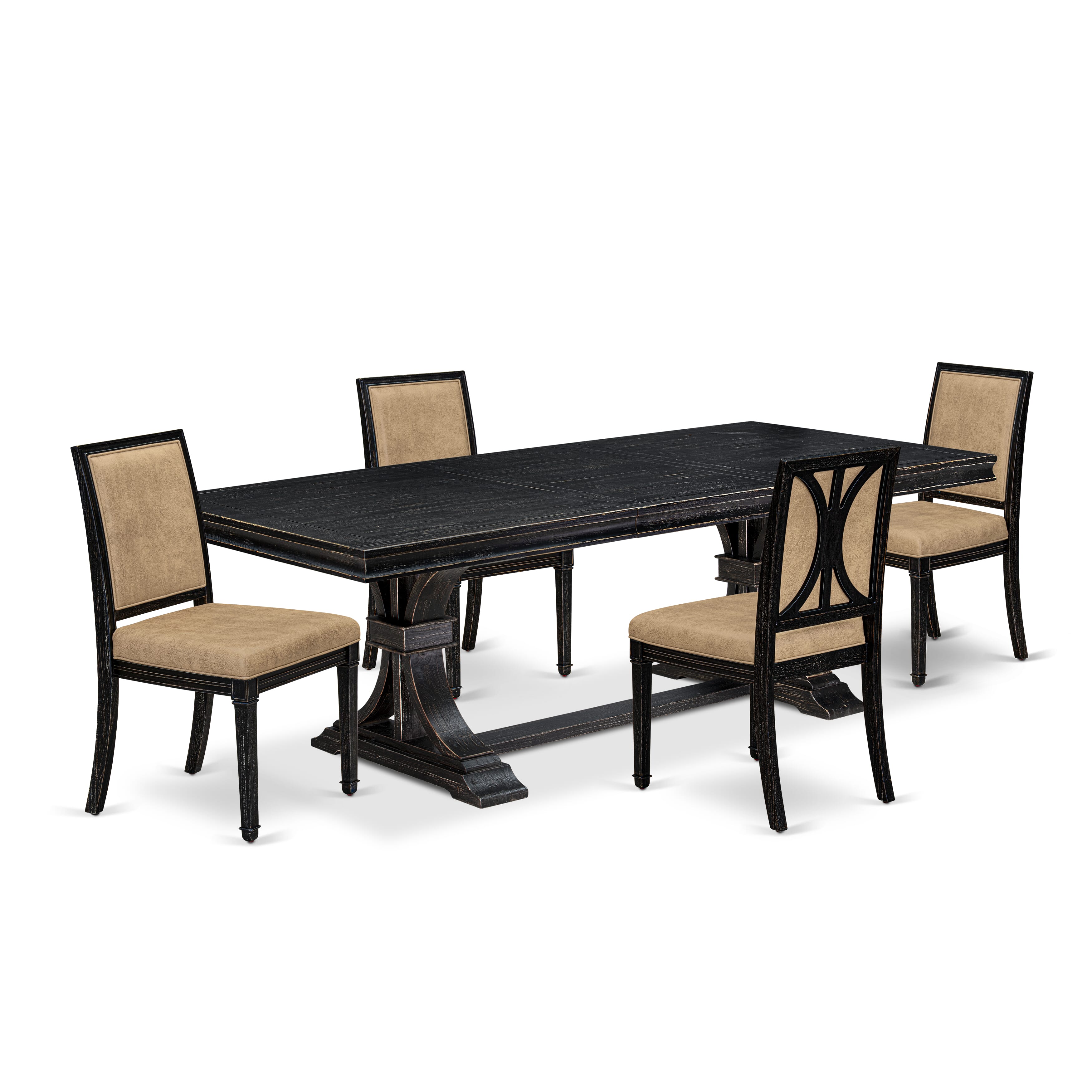 Luxe by East West Furniture LEAM5-SBB-28 5-piece Kitchen Table Set consists of a Dining Table and 4 Beige PU Leather Modern Dining Chairs with High Back - Sand Blasting Black Finish
