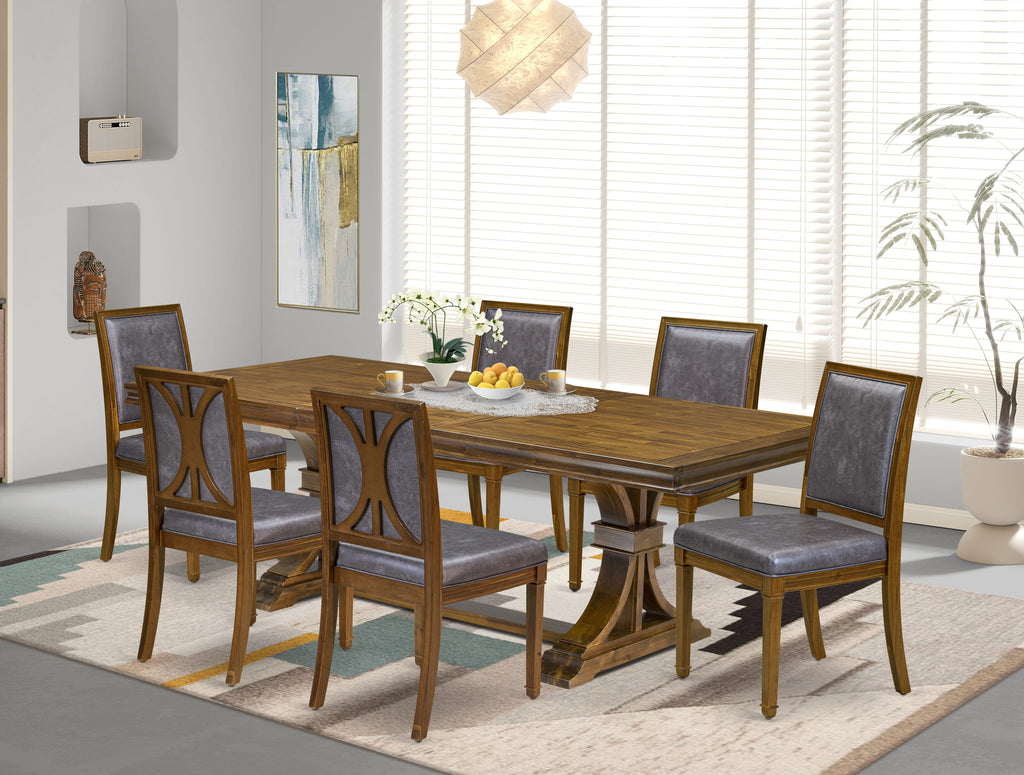 Luxe by East West Furniture LEAM7-AWA-34 7-Piece Dining Table Set included of Kitchen Table and 6 Dark Grey PU Leather Parson Chairs with High Back - Antique Walnut Finish