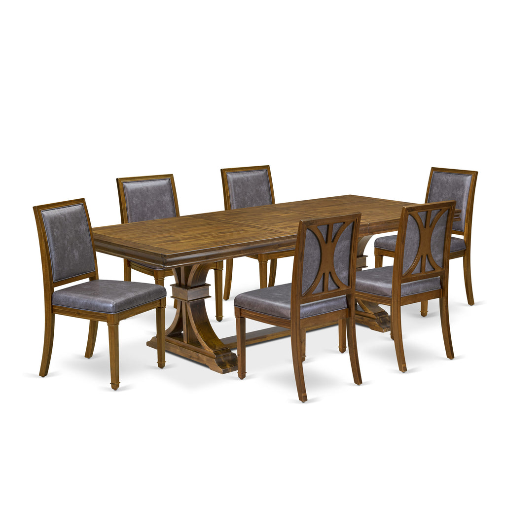 Luxe by East West Furniture LEAM7-AWA-34 7-Piece Dining Table Set included of Kitchen Table and 6 Dark Grey PU Leather Parson Chairs with High Back - Antique Walnut Finish