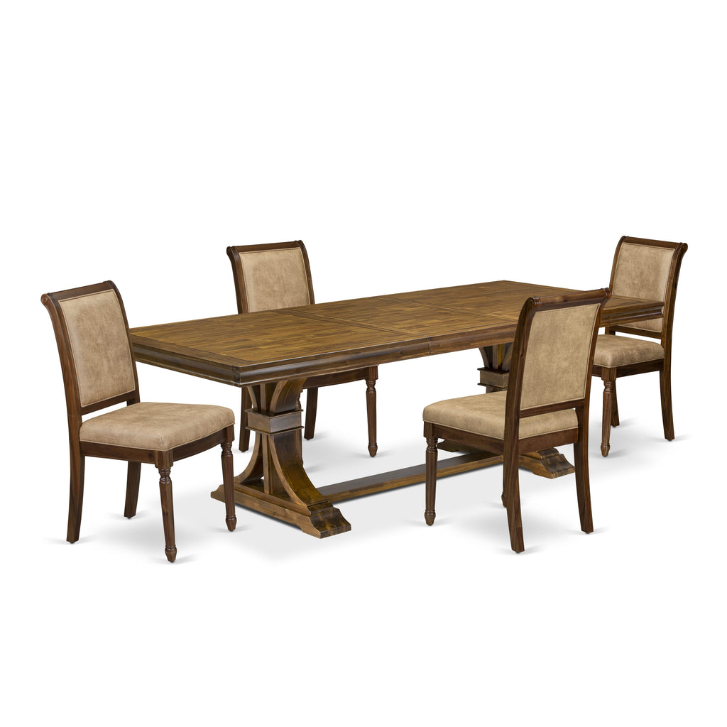 Luxe by East West Furniture LECY5-AWA-28 5-piece Modern Dining Table Set consists of a Kitchen Table and 4 Beige PU Leather Dining Chairs with High Back - Antique Walnut Finish