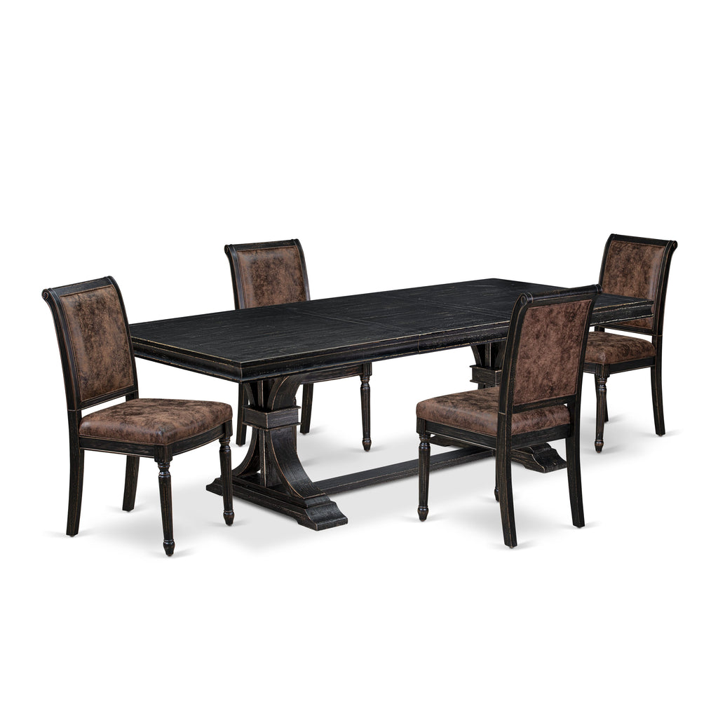 Luxe by East West Furniture LECY5-SBB-33 5-piece Kitchen Table Set consists of a Modern Dining Table and 4 Brown Textured PU Leather Dining Chairs with High Back - Sand Blasting Black Finish
