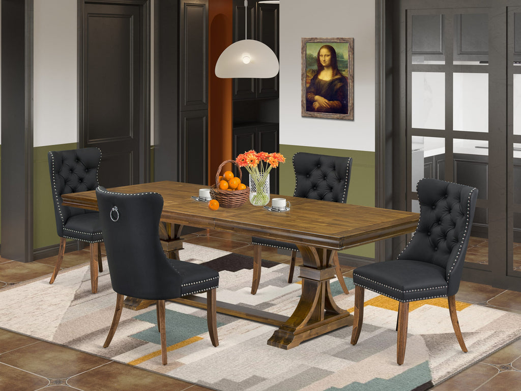 Luxe by East West Furniture LEDA5-AWA-12 5-piece Dining Table Set consists of a Modern Dining Table and 4 Dark Grey PU Leather Kitchen Chairs with Button tufted Back - Antique Walnut Finish