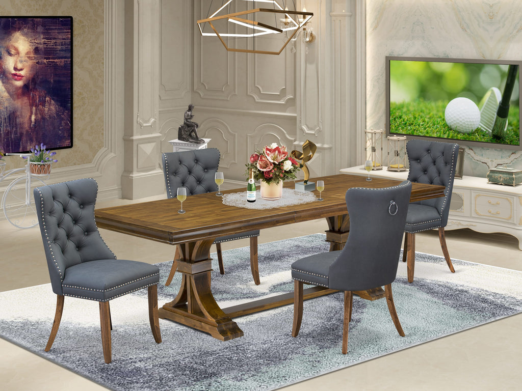 Luxe by East West Furniture LEDA5-AWA-13 5-piece Kitchen Table Set consists of a Dining Table and 4 Platinum Gray PU Leather Dining room Chairs with Button tufted Back - Antique Walnut Finish