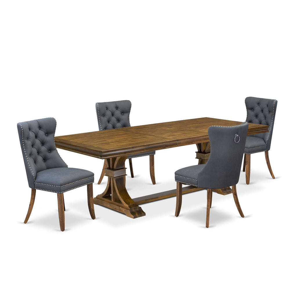 Luxe by East West Furniture LEDA5-AWA-13 5-piece Kitchen Table Set consists of a Dining Table and 4 Platinum Gray PU Leather Dining room Chairs with Button tufted Back - Antique Walnut Finish