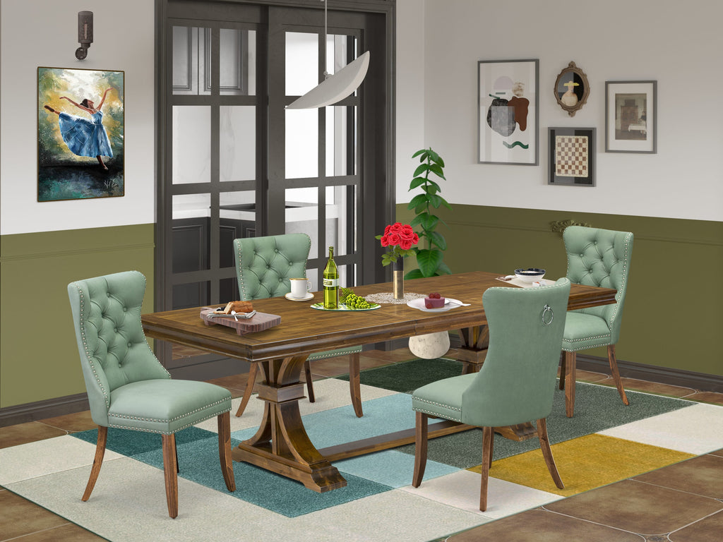 Luxe by East West Furniture LEDA5-AWA-22 5-piece Dining Table Set includes a Kitchen Table and 4 Willow Green PU Leather Dinner Chairs with Button tufted Back - Antique Walnut Finish