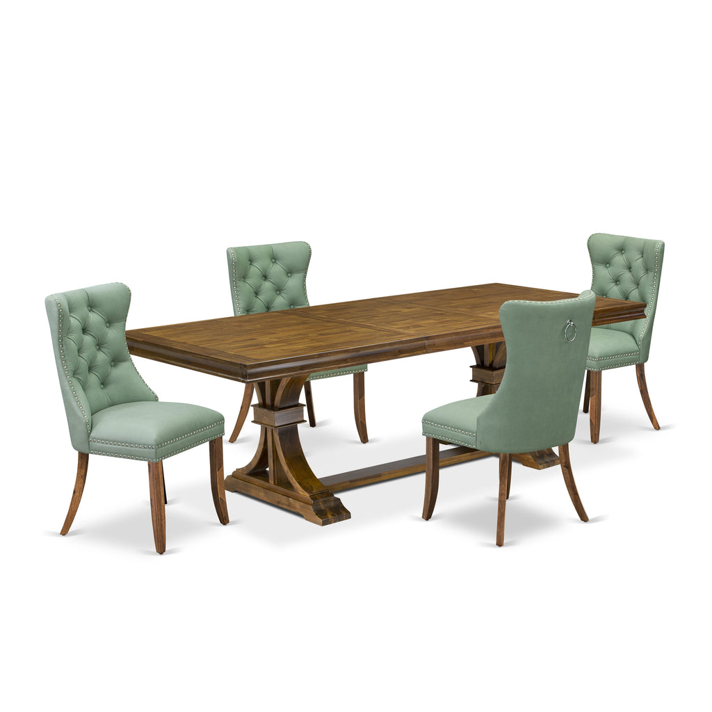 Luxe by East West Furniture LEDA5-AWA-22 5-piece Dining Table Set includes a Kitchen Table and 4 Willow Green PU Leather Dinner Chairs with Button tufted Back - Antique Walnut Finish