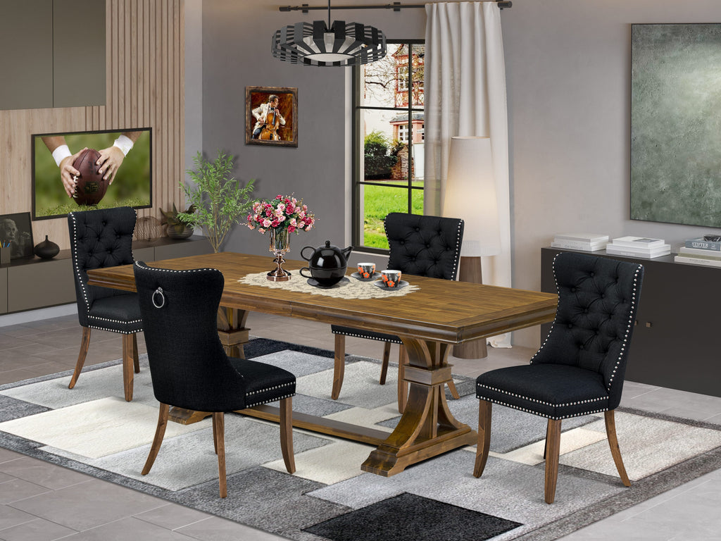 Luxe by East West Furniture LEDA5-AWA-24-5 Pieces Modern Dining Set Includes a Rectangle Kitchen Table and 4 Black Linen fabric Dining Chairs, Antique Walnut