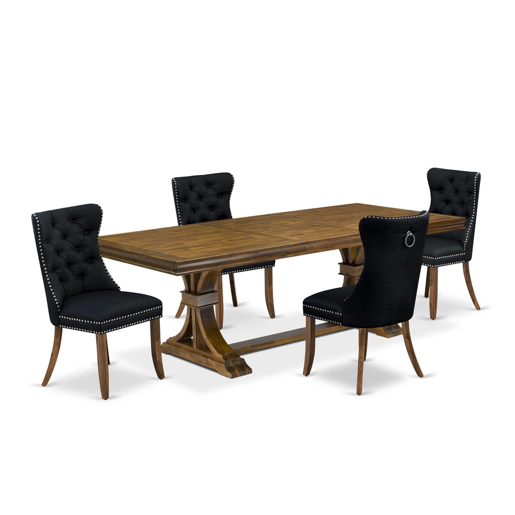 Luxe by East West Furniture LEDA5-AWA-24-5 Pieces Modern Dining Set Includes a Rectangle Kitchen Table and 4 Black Linen fabric Dining Chairs, Antique Walnut