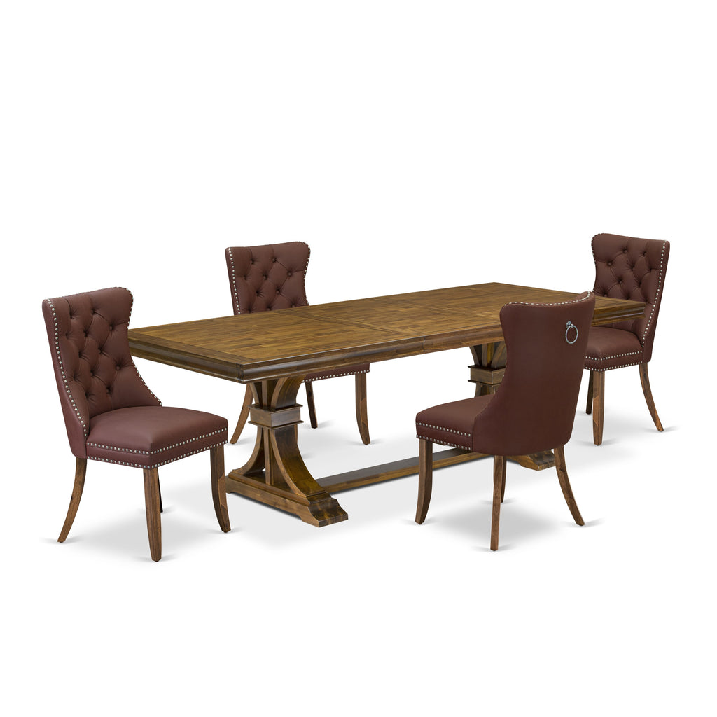 Luxe by East West Furniture LEDA5-AWA-26 5-piece Kitchen Table Set consists of a Dining Table and 4 Burgundy Faux Leather Kitchen Chairs with Button tufted Back - Antique Walnut Finish