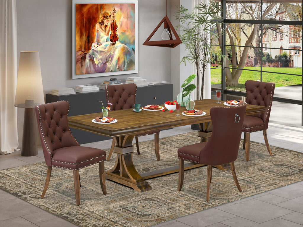 Luxe by East West Furniture LEDA5-AWA-26 5-piece Kitchen Table Set consists of a Dining Table and 4 Burgundy Faux Leather Kitchen Chairs with Button tufted Back - Antique Walnut Finish