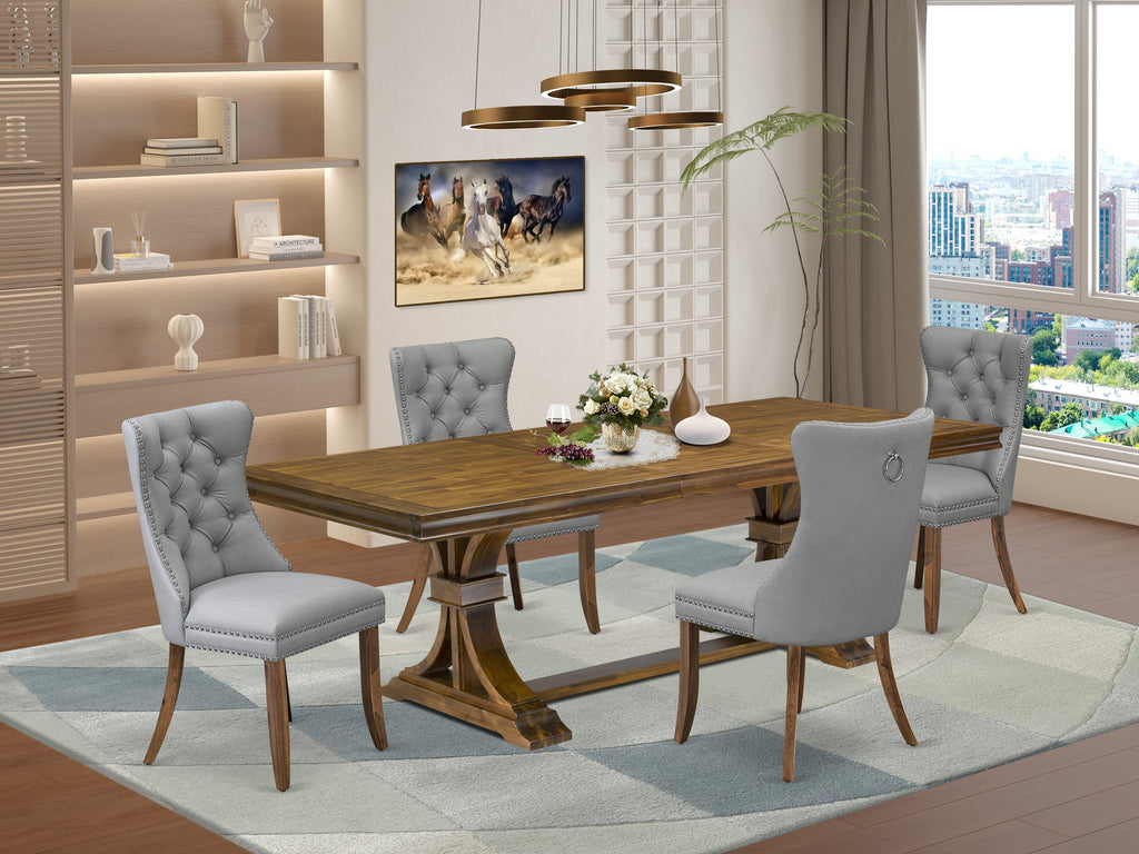 Luxe by East West Furniture LEDA5-AWA-27-5 Pieces Modern Dining Set Includes a Rectangle Kitchen Table and 4 Light Gray Faux Leather Dining Chairs, Antique Walnut