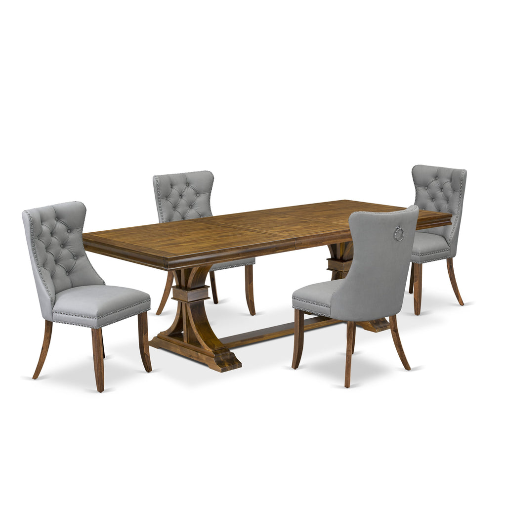 Luxe by East West Furniture LEDA5-AWA-27-5 Pieces Modern Dining Set Includes a Rectangle Kitchen Table and 4 Light Gray Faux Leather Dining Chairs, Antique Walnut