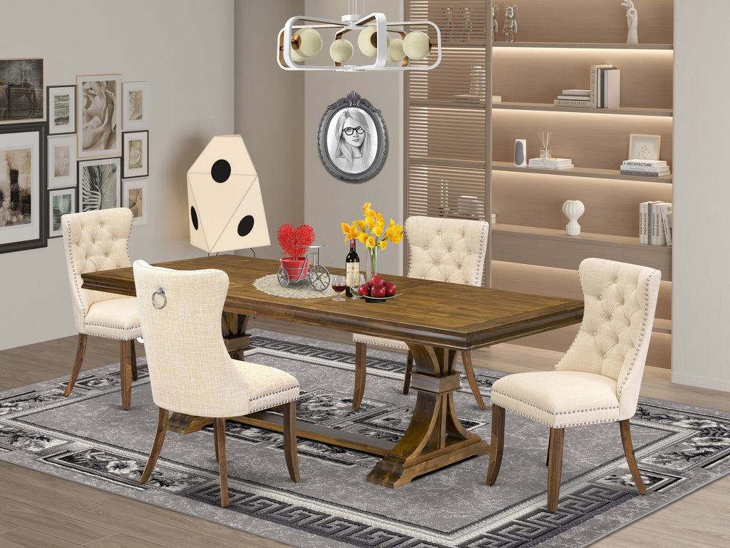 Luxe by East West Furniture LEDA5-AWA-32 5 Pieces Modern Dining Set Includes a Rectangle Kitchen Table and 4 Light Beige Linen fabric Dining Chairs, Antique Walnut