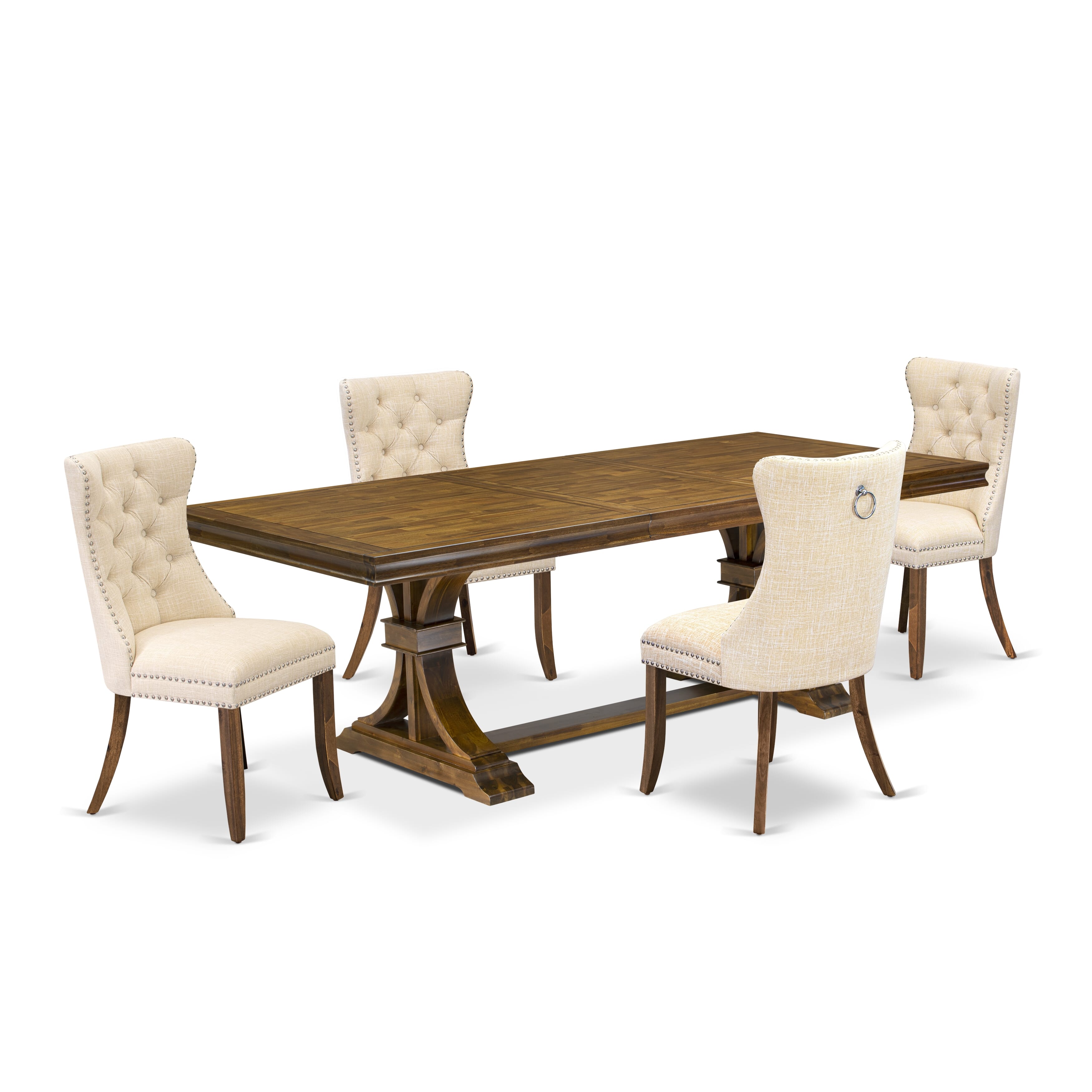 Luxe by East West Furniture LEDA5-AWA-32 5 Pieces Modern Dining Set Includes a Rectangle Kitchen Table and 4 Light Beige Linen fabric Dining Chairs, Antique Walnut