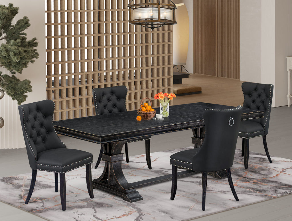 Luxe by East West Furniture LEDA5-SBB-12-5 Pieces Modern Dining Set Includes a Rectangle Kitchen Table and 4 Dark Gray Faux Leather Dining Chairs, Sand Blasting Black