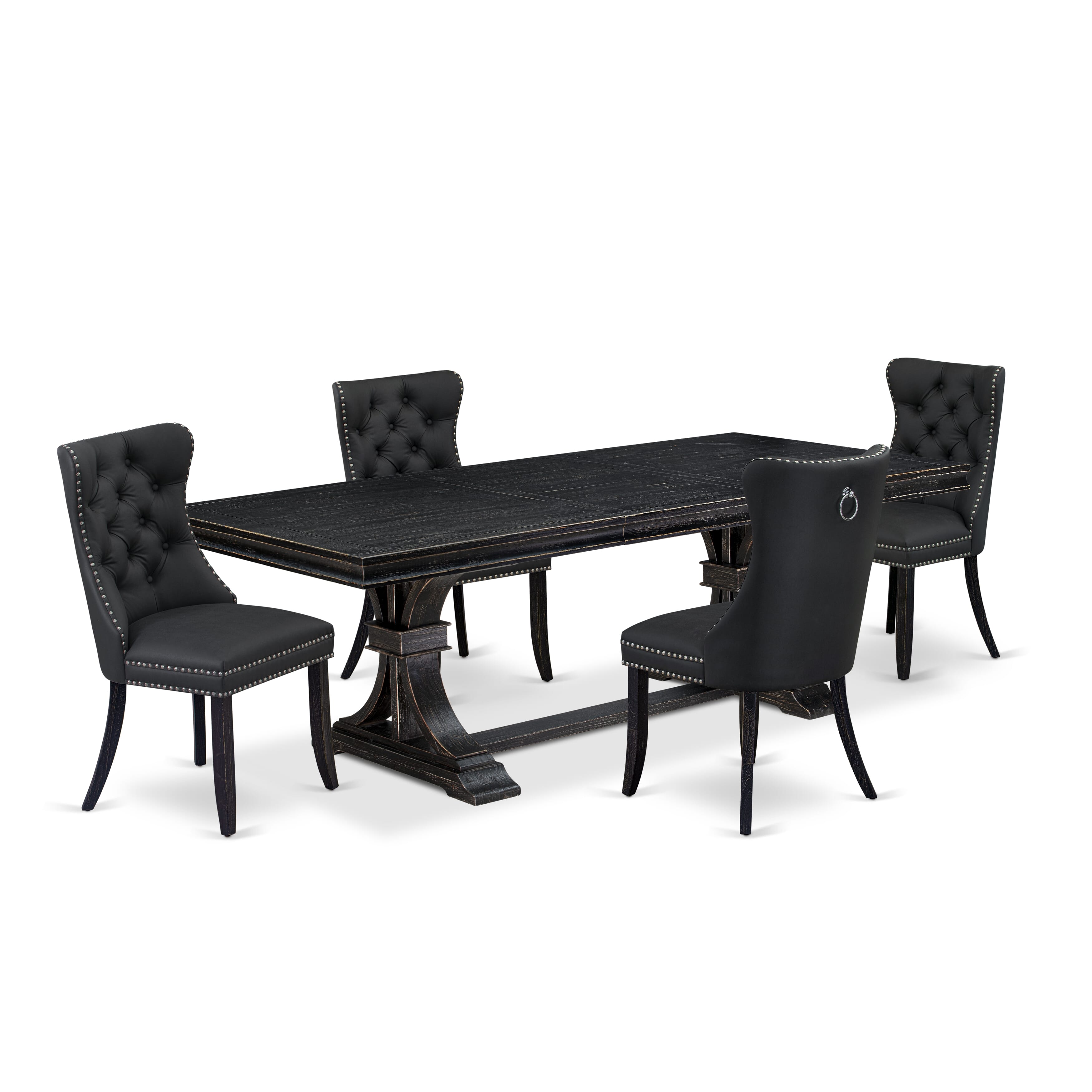 Luxe by East West Furniture LEDA5-SBB-12-5 Pieces Modern Dining Set Includes a Rectangle Kitchen Table and 4 Dark Gray Faux Leather Dining Chairs, Sand Blasting Black
