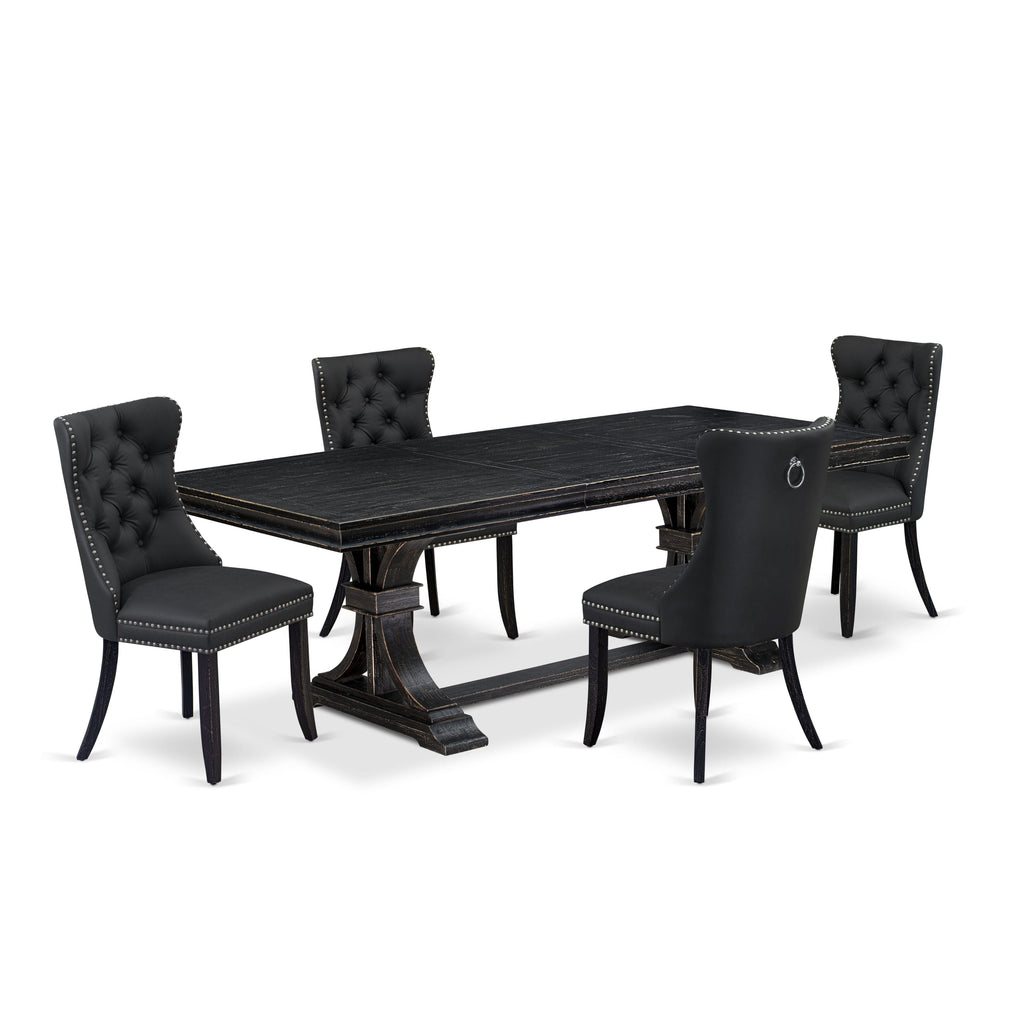 Luxe by East West Furniture LEDA5-SBB-12-5 Pieces Modern Dining Set Includes a Rectangle Kitchen Table and 4 Dark Gray Faux Leather Dining Chairs, Sand Blasting Black