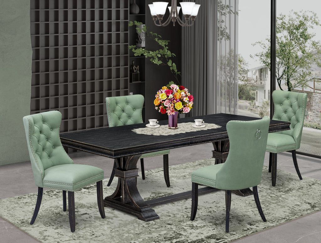 Luxe by East West Furniture LEDA5-SBB-22 5 Pieces Modern Dining Set Includes a Rectangle Kitchen Table and 4 Willow Green Faux Leather Dining Chairs, Sand Blasting Black