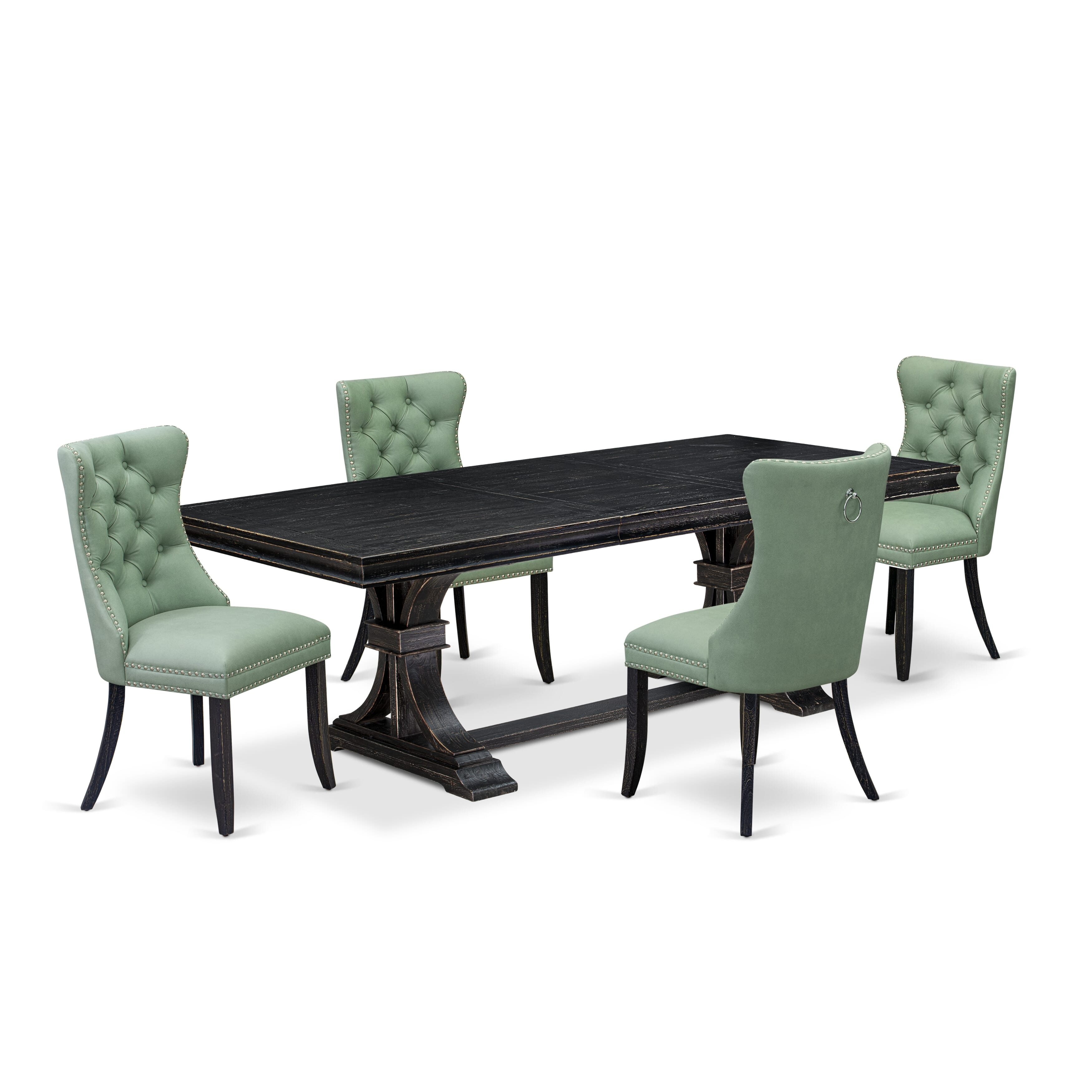 Luxe by East West Furniture LEDA5-SBB-22 5 Pieces Modern Dining Set Includes a Rectangle Kitchen Table and 4 Willow Green Faux Leather Dining Chairs, Sand Blasting Black