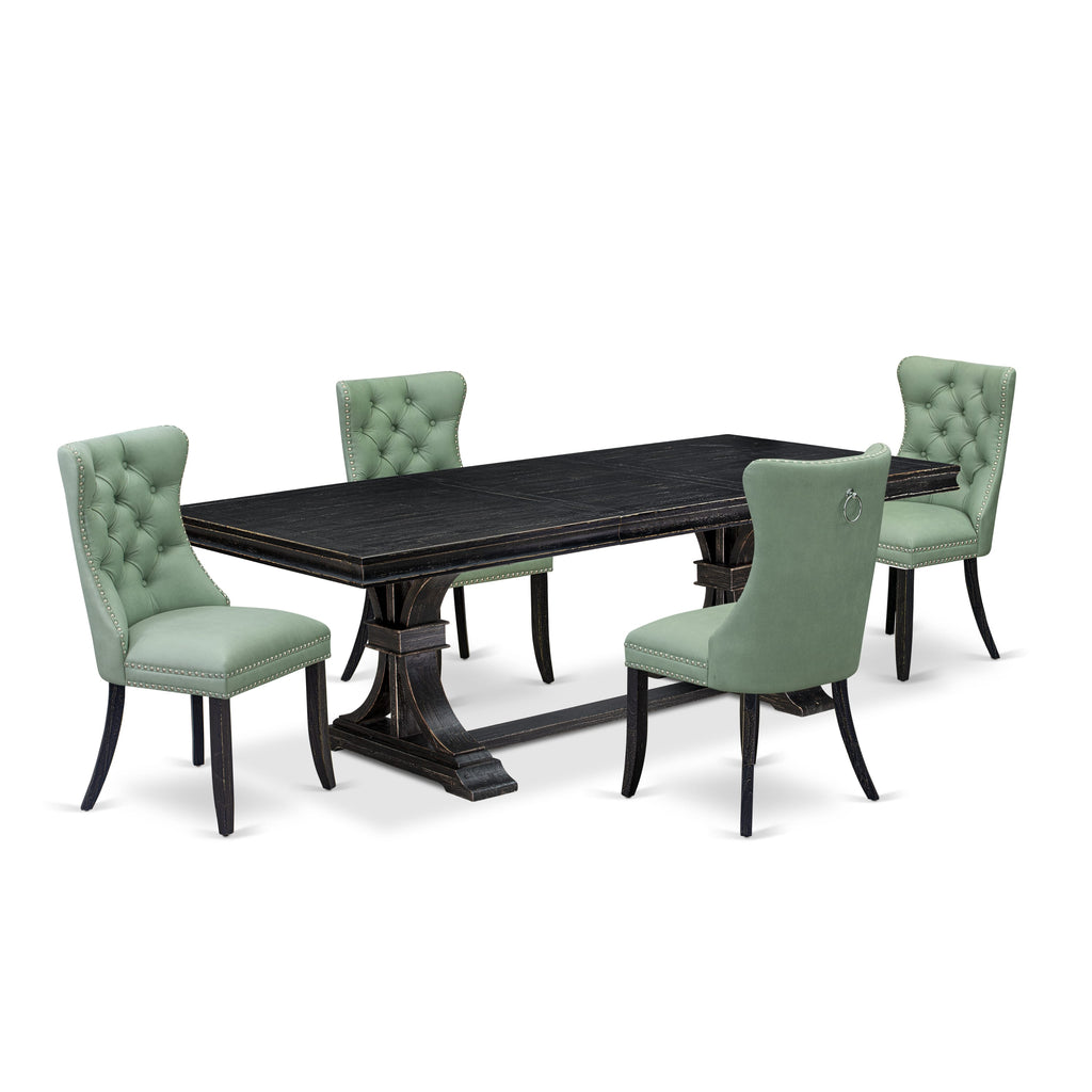 Luxe by East West Furniture LEDA5-SBB-22 5 Pieces Modern Dining Set Includes a Rectangle Kitchen Table and 4 Willow Green Faux Leather Dining Chairs, Sand Blasting Black